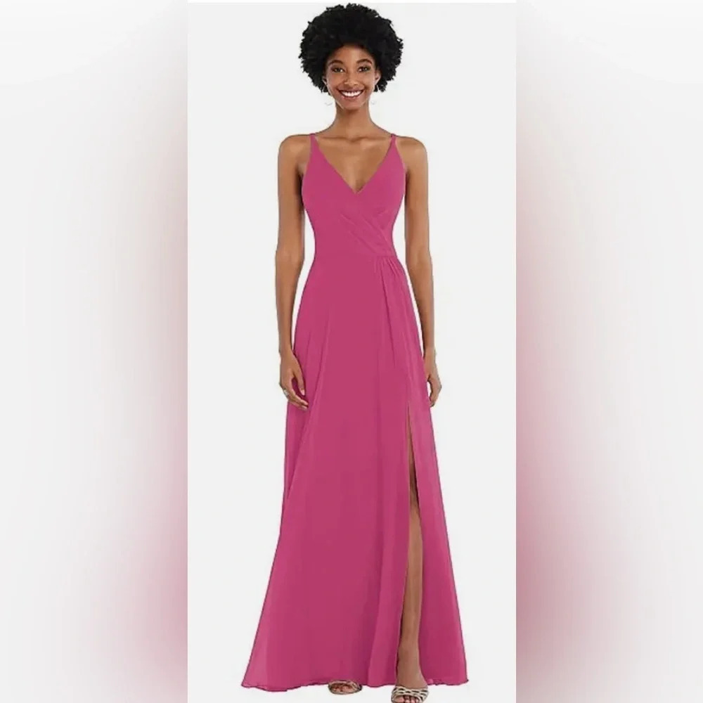 AFTER SIX Women's Maxi Dress in Pink Tea Rose Faux Wrap Criss Cross Back 1557